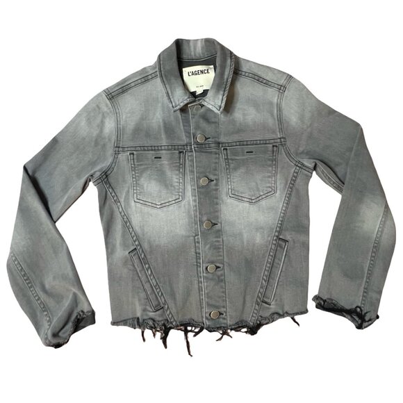 L'AGENCE Grey Denim Jacket - Picture 1 of 9